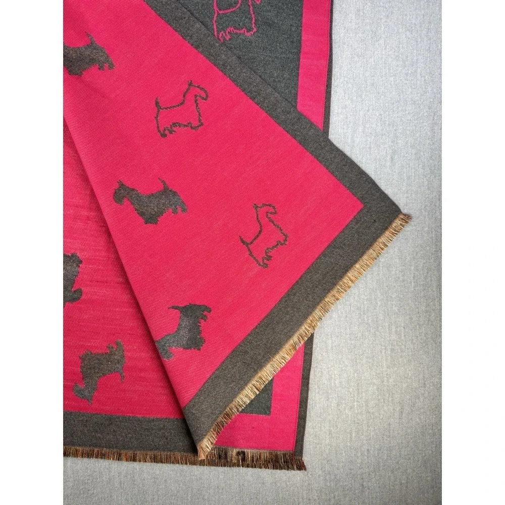 Scottie Dog Scarf Pink Gray Fringe Wrap Shawl‎ Womens Soft Cozy NWT 75